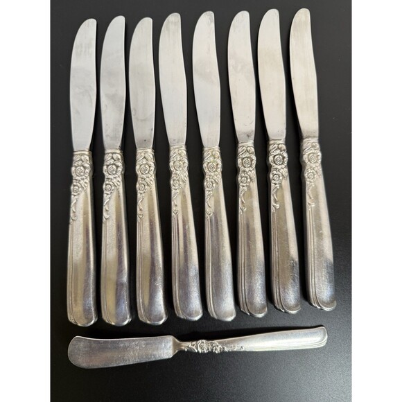 8 Oneida Prestige GAY ADVENTURE Silverplate Dinner Knives 1955 - Picture 2 of 5